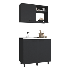 Alexandria 2 Piece Kitchen Set, Wall Cabinet + Utility Sink, Black