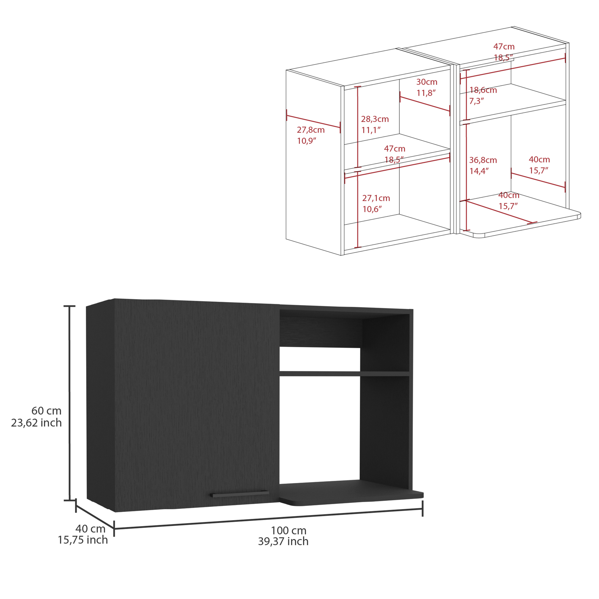 Alexandria 2 Piece Kitchen Set, Wall Cabinet + Utility Sink, Black