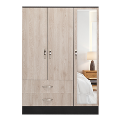 Mirrored Armoire Draggo, Bedroom, Black / Light Gray