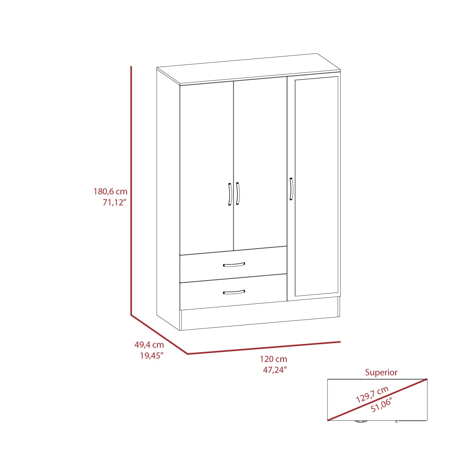 Mirrored Armoire Draggo, Bedroom, Black / Light Gray
