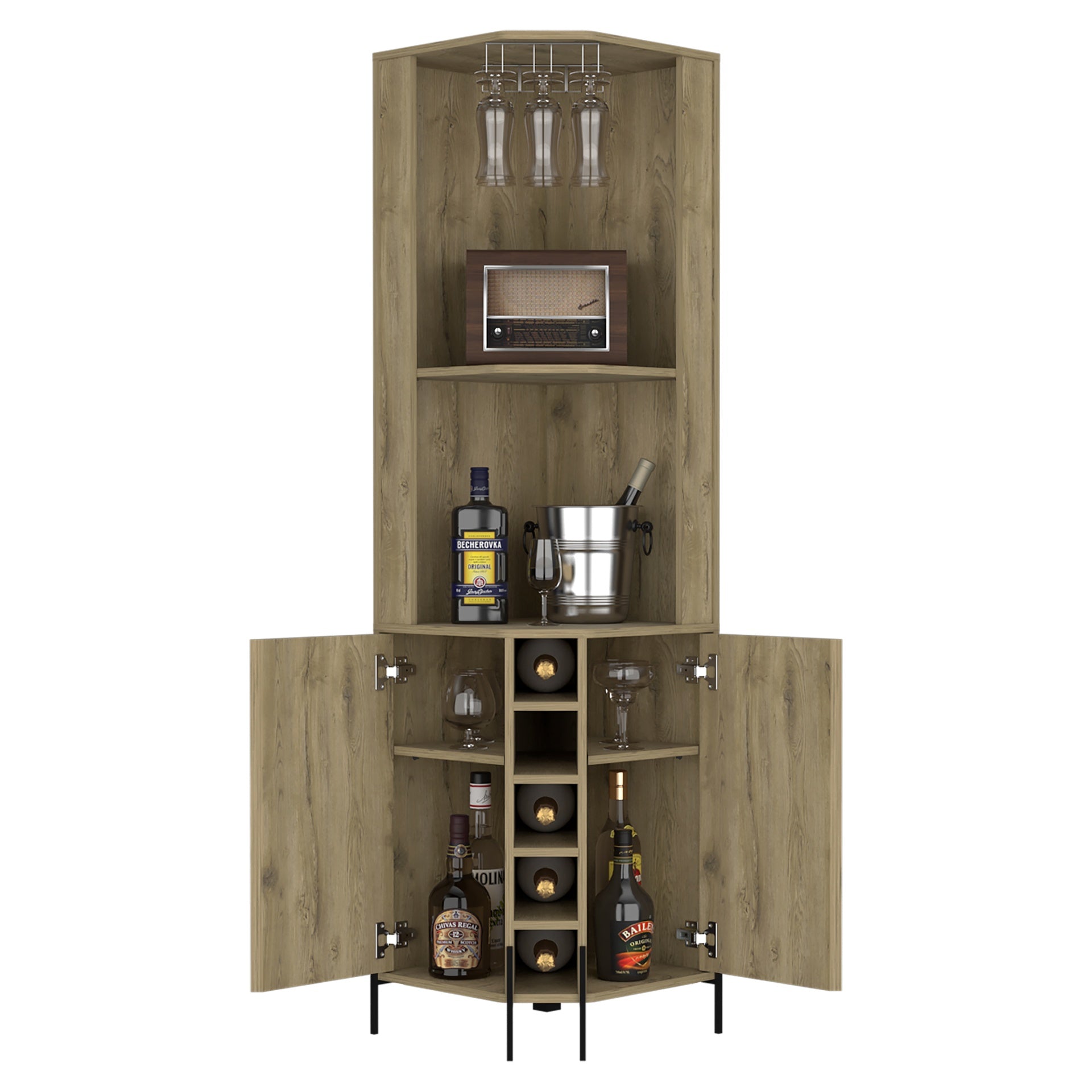 Corner Bar Cabinet Shopron, Living Room, Aged Oak