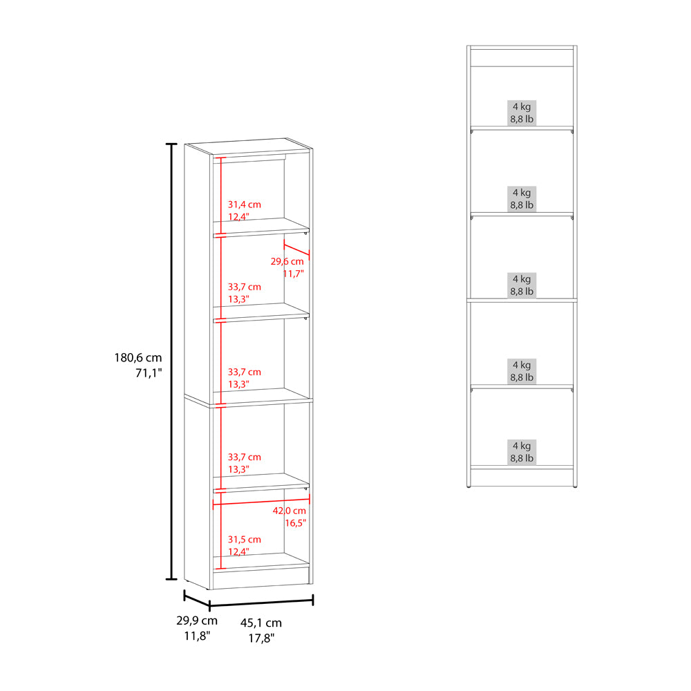 Verdi Bookcase Eco, 5 Shelves, Macadamia/White Manufactured Wood