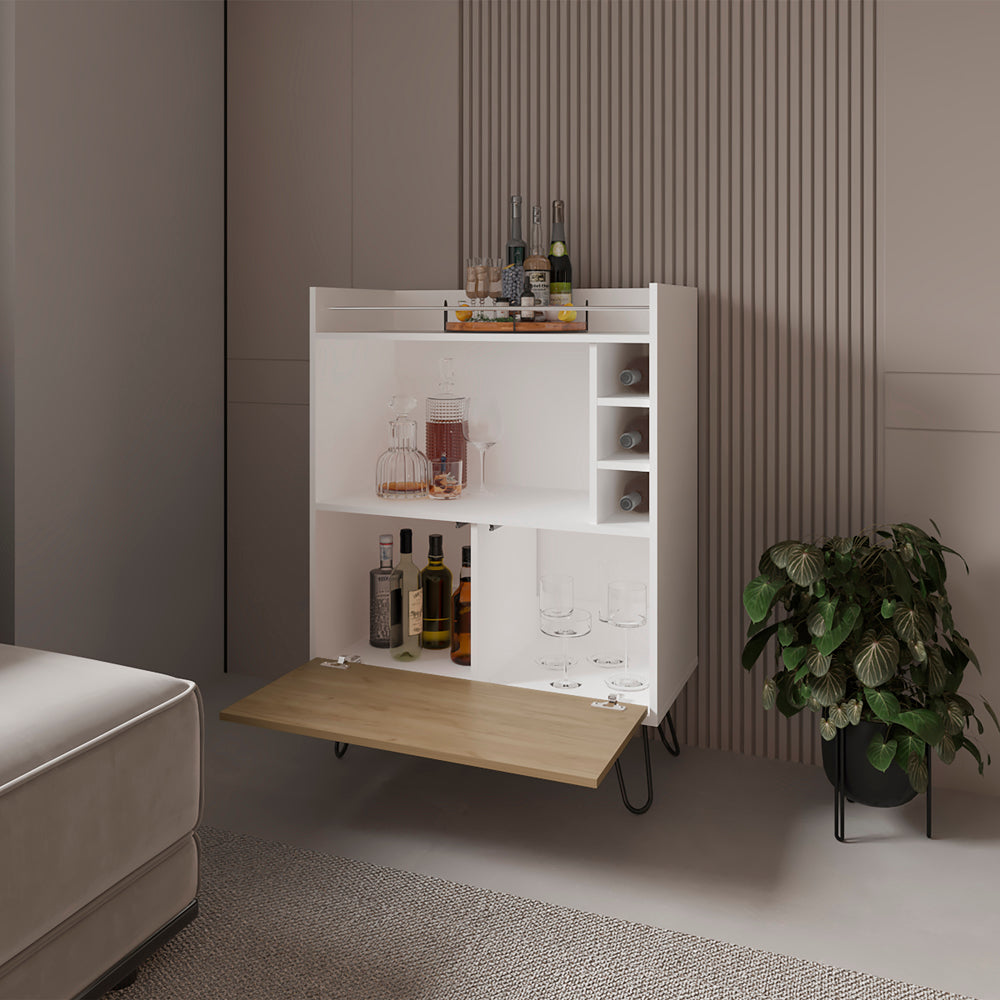 Platea Bar Cabinet, Living Room, White/Macadamia