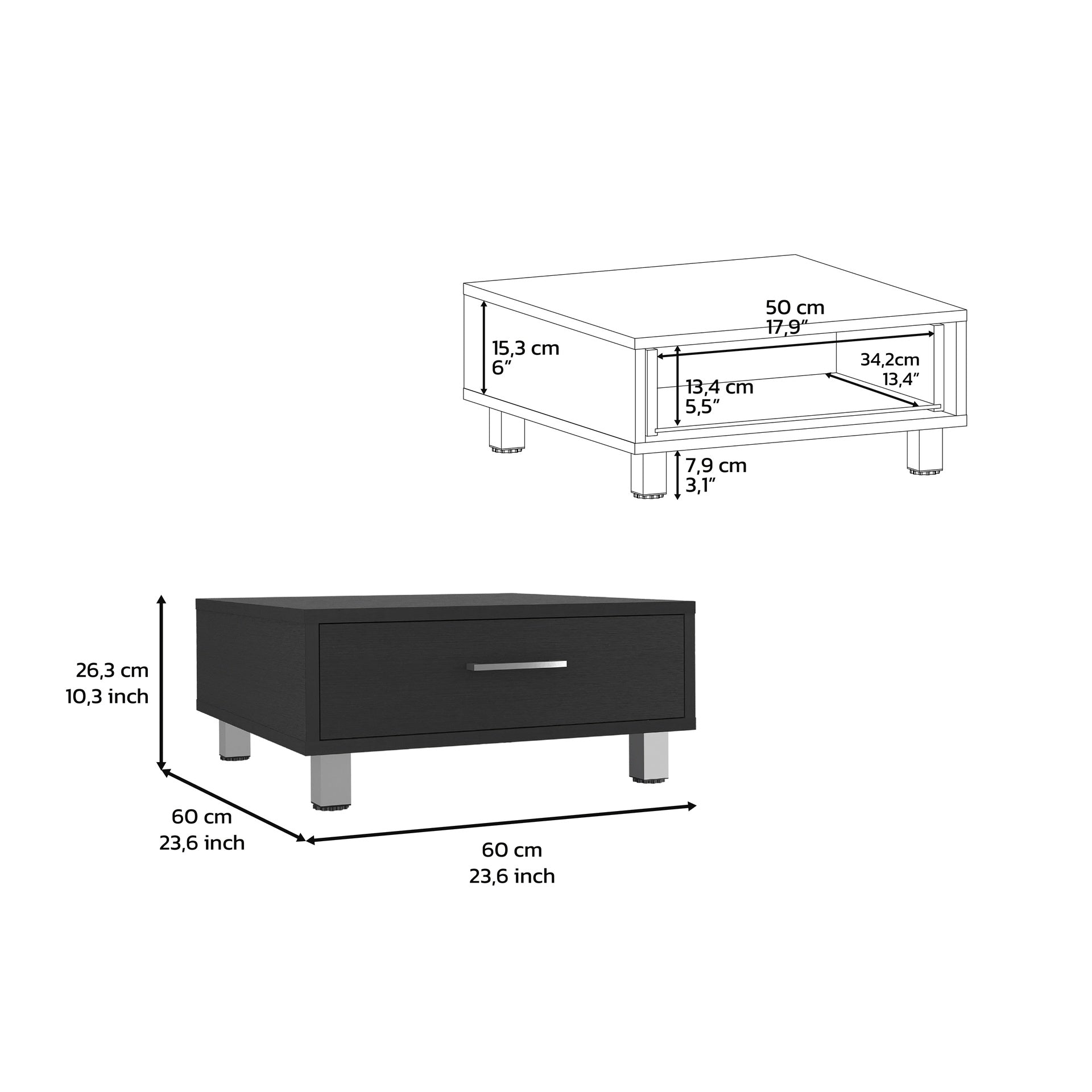 Coffee Table Albuquerque, One Drawer, Black Wengue Finish