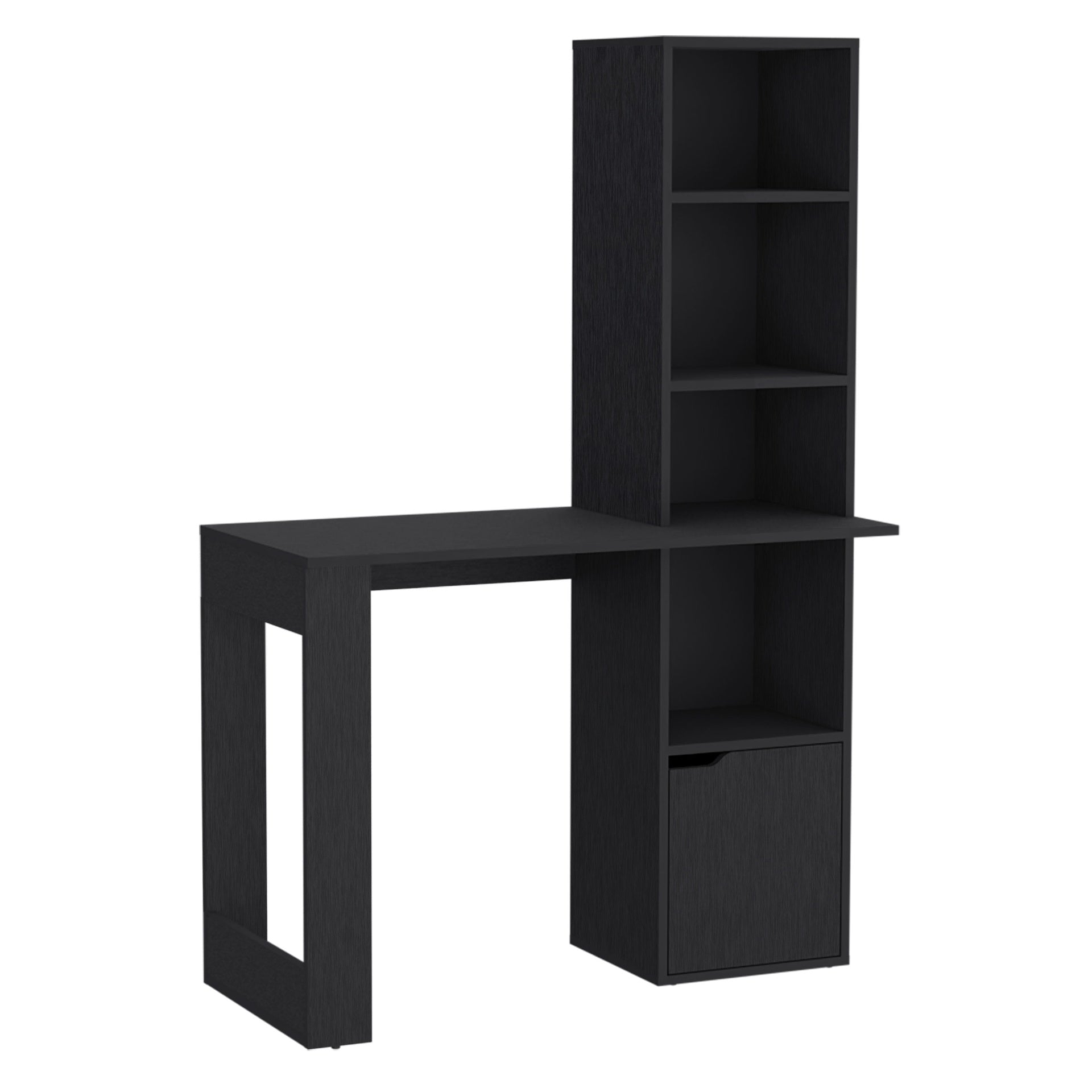 Office Desk Aragon with Four-Tier Bookcase and Lower Cabinet, Black Wengue Finish