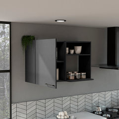 Kitchen Wall Cabinet Bussolengo, Two Shelves, Black Wengue Finish