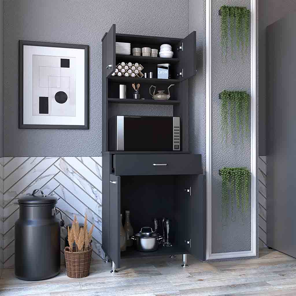 Pantry Piacenza,Two Double Door Cabinet, Black Wengue Finish