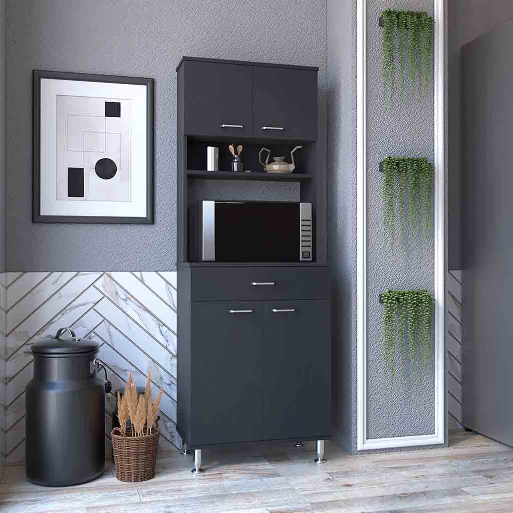 Pantry Piacenza,Two Double Door Cabinet, Black Wengue Finish