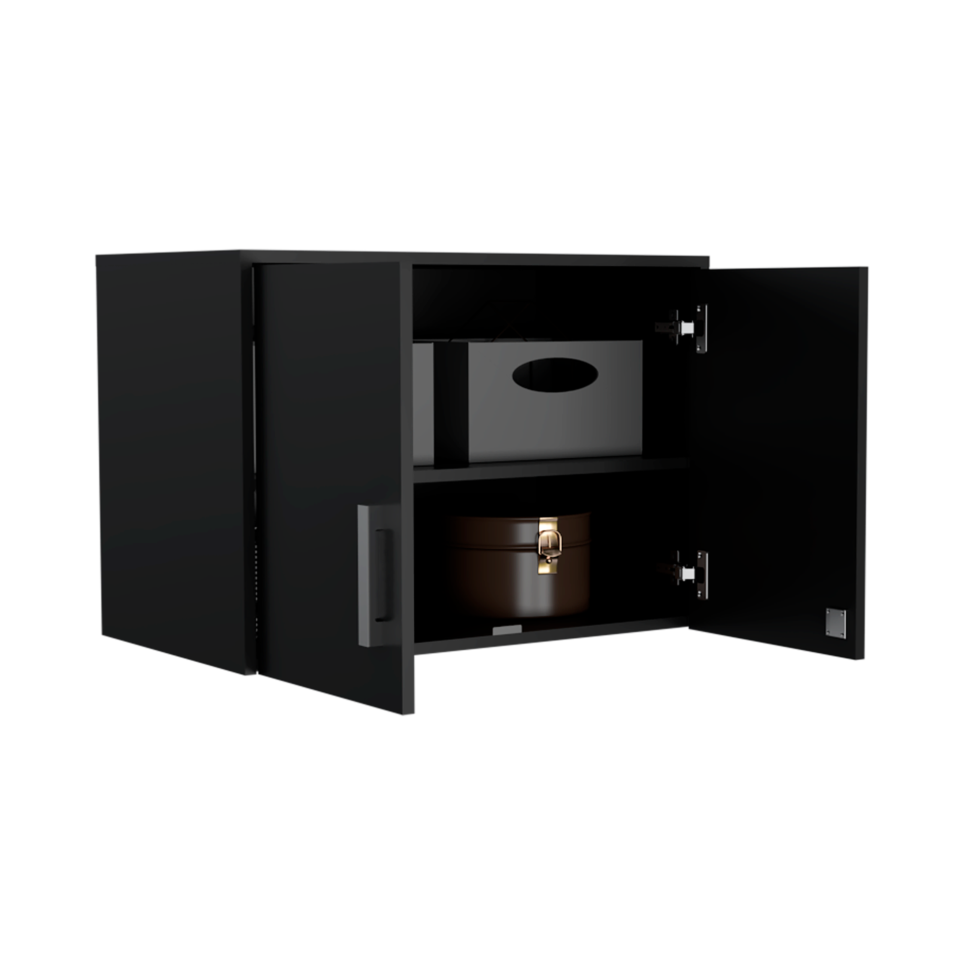 Wall Storage Cabinet Lions, 3 Shelves, Double Door, Black Wengue Finish