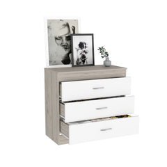 Three Drawer Dresser Lial, Superior Top, Metal Hardware, Light Gray / White Finish