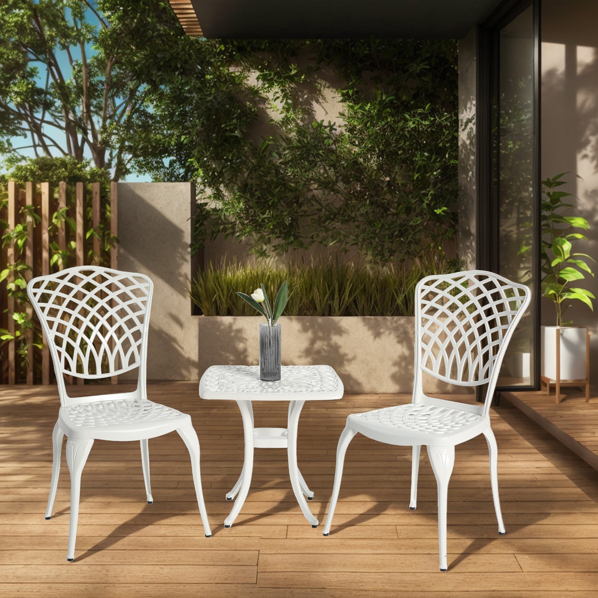 Bistro Set 3 Piece Rustproof Cast Aluminum Patio Furniture Sets 2 Chairs and 1 Round Table Outdoor, Garden, 
Patio, Balcony, white