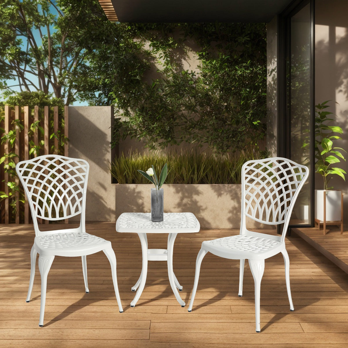 Bistro Set 3 Piece Rustproof Cast Aluminum Patio Furniture Sets 2 Chairs and 1 Round Table Outdoor, Garden, 
Patio, Balcony, white