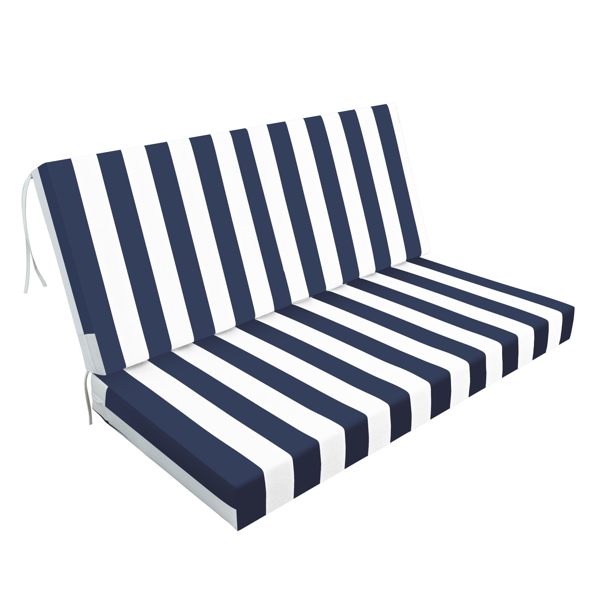 Outdoor Deep Seat Cushions for Patio Furniture, Waterproof Replacement Patio Chair Cushions, Double seat-blue/white stripe(1xseat+2Xback cushion)