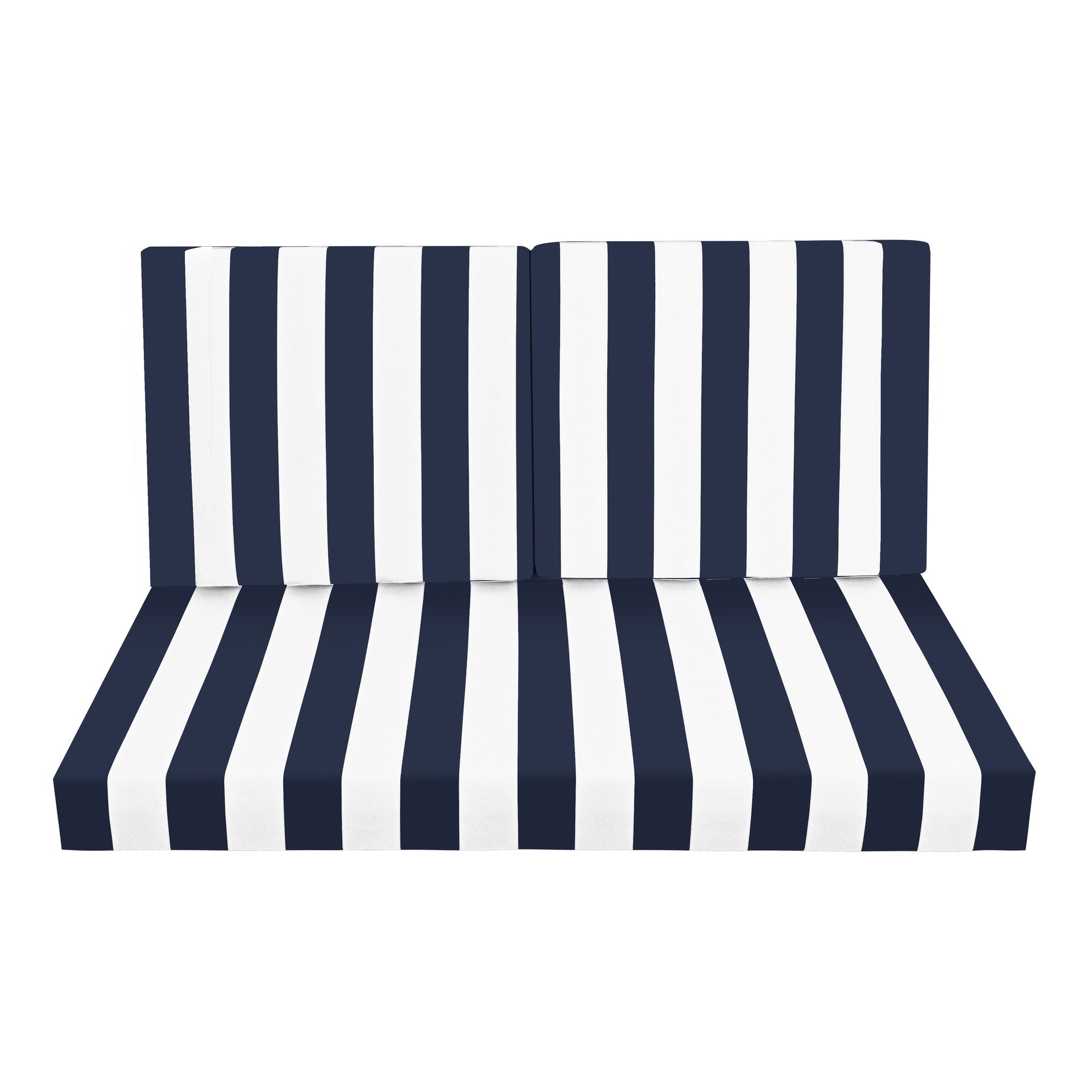 Outdoor Deep Seat Cushions for Patio Furniture, Waterproof Replacement Patio Chair Cushions, Double seat-blue/white stripe(1xseat+2Xback cushion)
