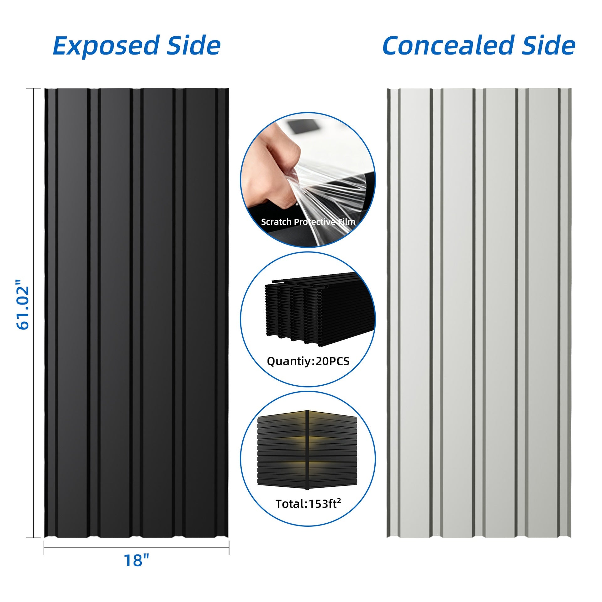 Metal Roof Panel Length 61IN Galvanized Roof Panels 20 PCS Waterproof Heavy Duty Metal Roof Panels for Outdoor House Storage Stables Patio Garages Sheds,Gray