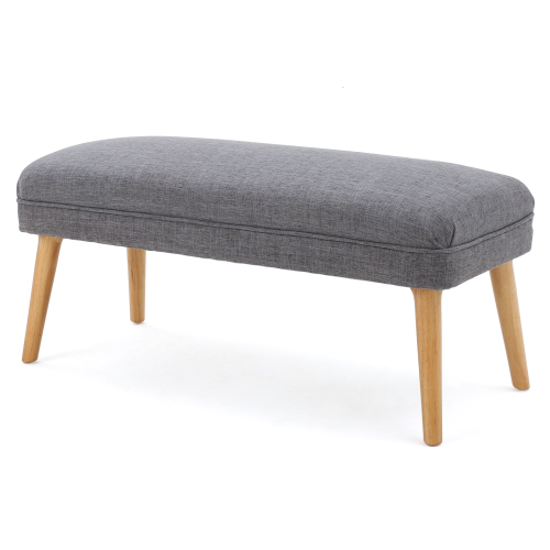 38 Inch Wide Rectangle Ottoman Bench Footstool, Linen Look Polyester Fabric for Living Room, Bedroom