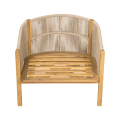 Grotta Outdoor Wood Club Chair, Beige Rope with Beige Cushion, Set of 2