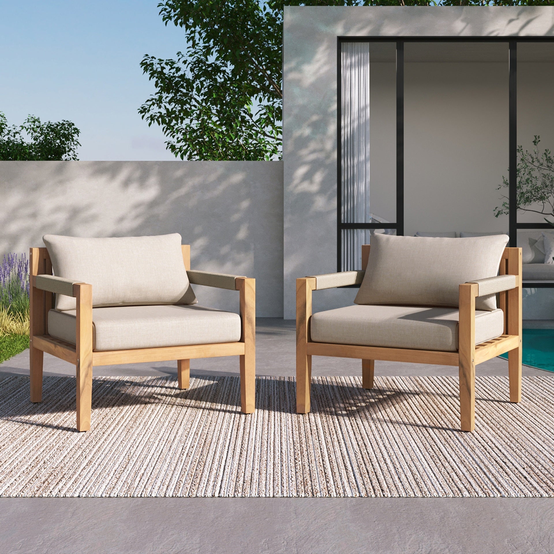 Acacia Wood & Beige Rope Outdoor Leisure Chair – Spacious, Comfortable & Versatile for Any Patio ,MP2