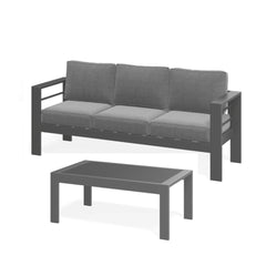 2 Pieces Outdoor Patio Set, All-Weather 75” 3-Seat Metal Patio Sofa Couch with Thick Gray Cushions, Gray Frame and 43” Coffee Table