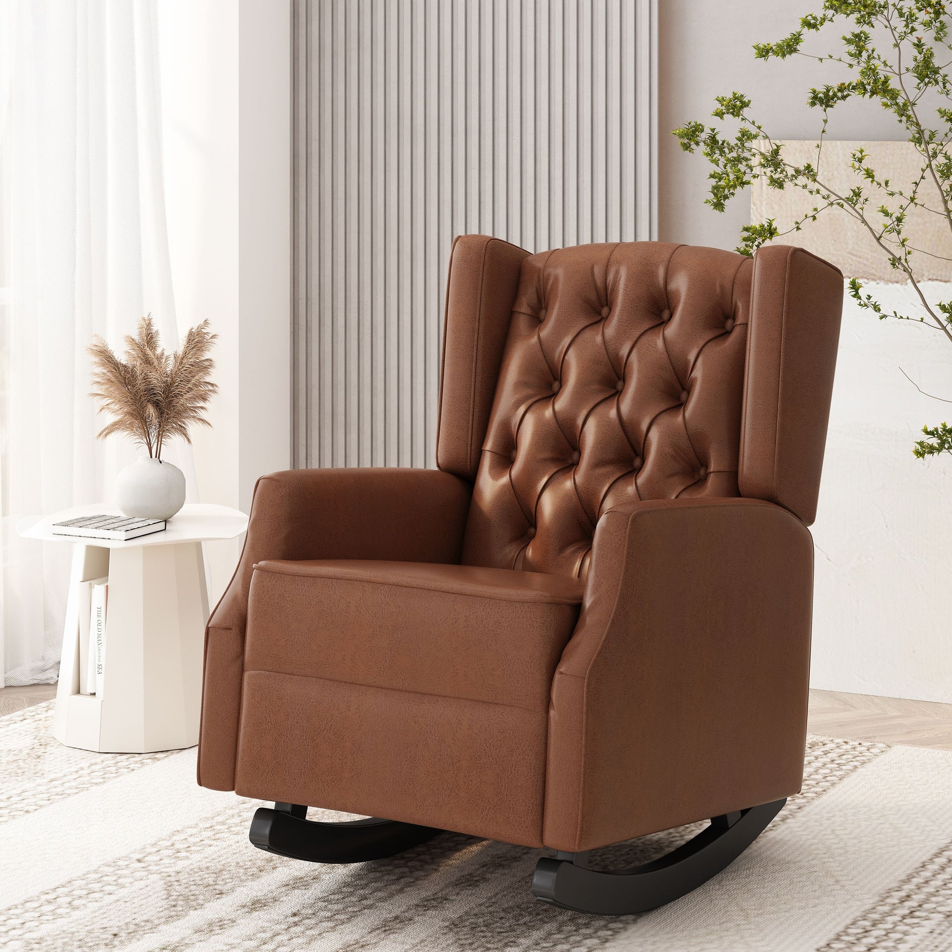 Rocking Chair Nursery, Rocker Chair with Wingback,Solid Wood Frame Armchair with Arm for Nursery, Living Room, Bedroom