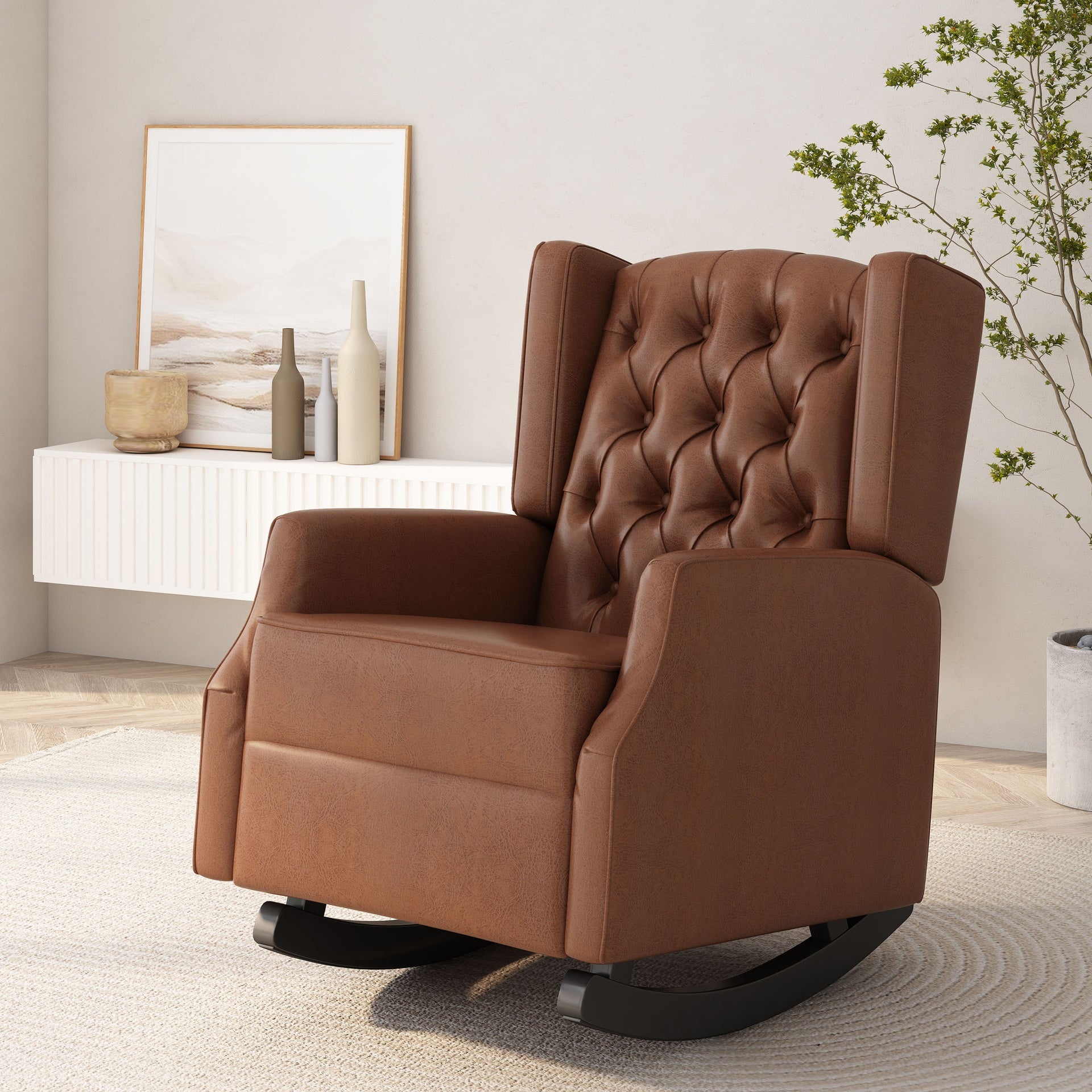 Rocking Chair Nursery, Rocker Chair with Wingback,Solid Wood Frame Armchair with Arm for Nursery, Living Room, Bedroom