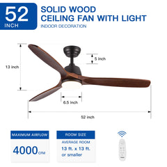 52" YUHAO Farmhouse Rustic  LED Ceiling Fan with Remote Control