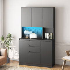 74" Freestanding Kitchen Pantry Cabinet Cupboard with 6 Doors,3 Shelves and 2 Drawer,Versatile Wardrobe & Kitchen Cabinet,Craft Storage Cabinet,Laundry Room Storage for  Kitchen (Black)