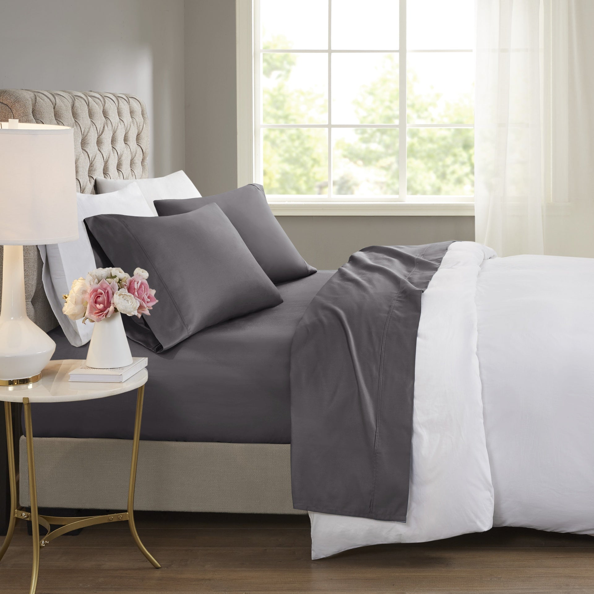 4-Piece Cal King Cooling Cotton Blend Sheet Set, Charcoal