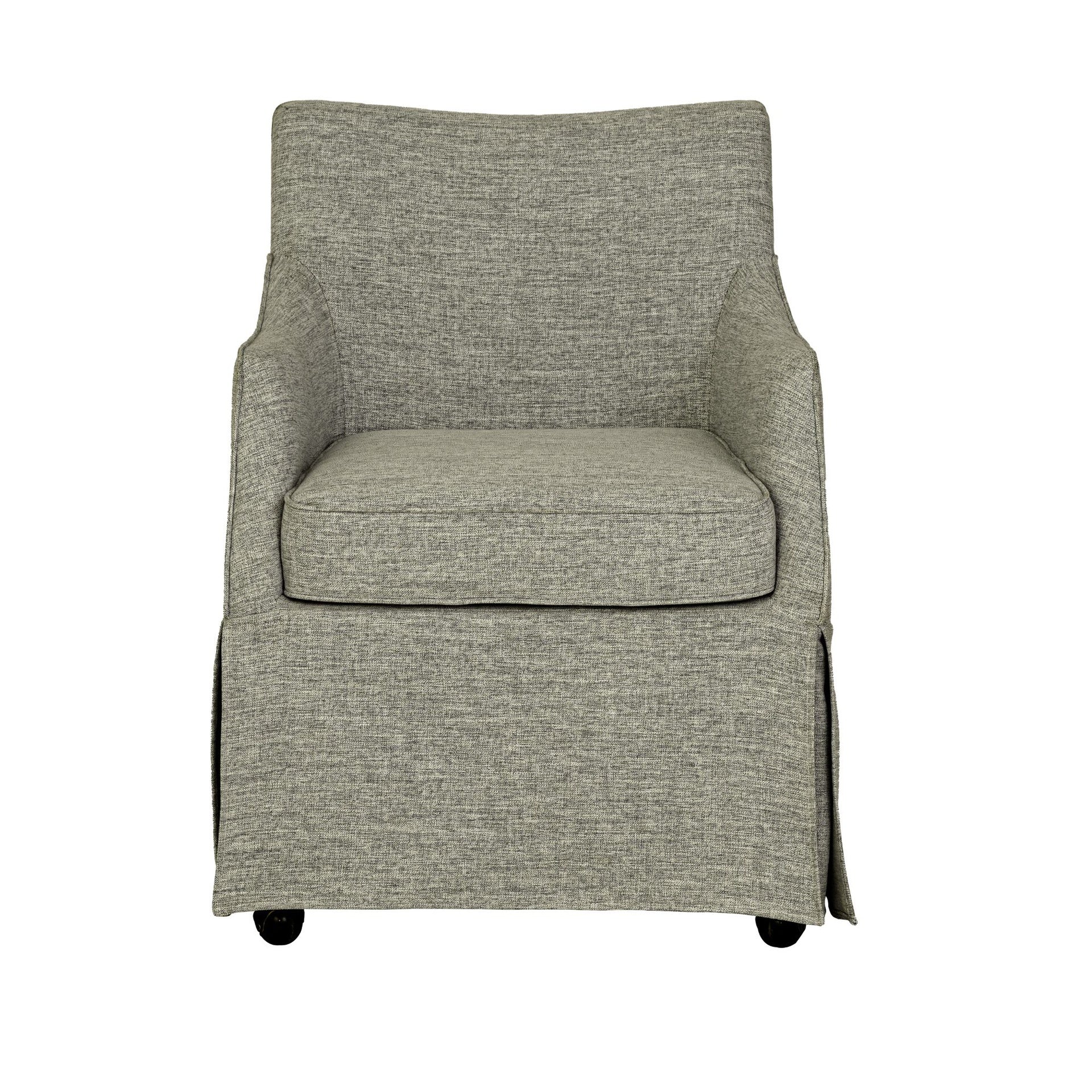 London Upholstered Skirted Dining Arm Chair with Hidden Casters Grey