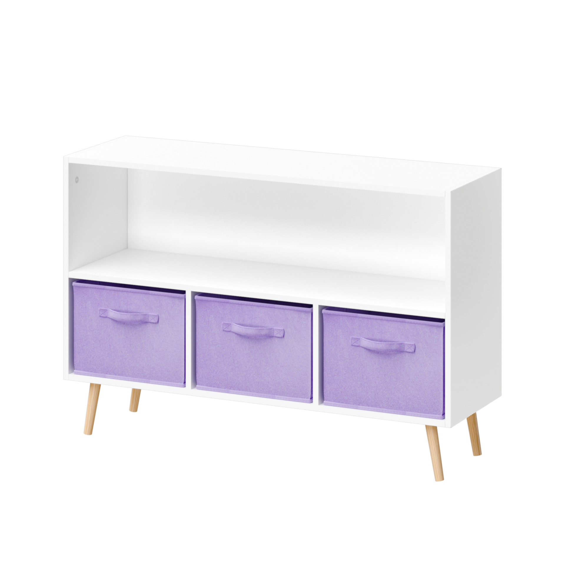 Kids bookcase with Collapsible Fabric Drawers, Children's Book Display, Toy Storage Cabinet Organizer, White/Purple