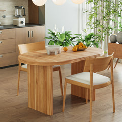 55.12"-70.87"Modern Extendable Dining Table with removable extension leaves,Mid-century modern style home table,Suitable for dining rooms, kitchens, and living rooms,Natural Walnut