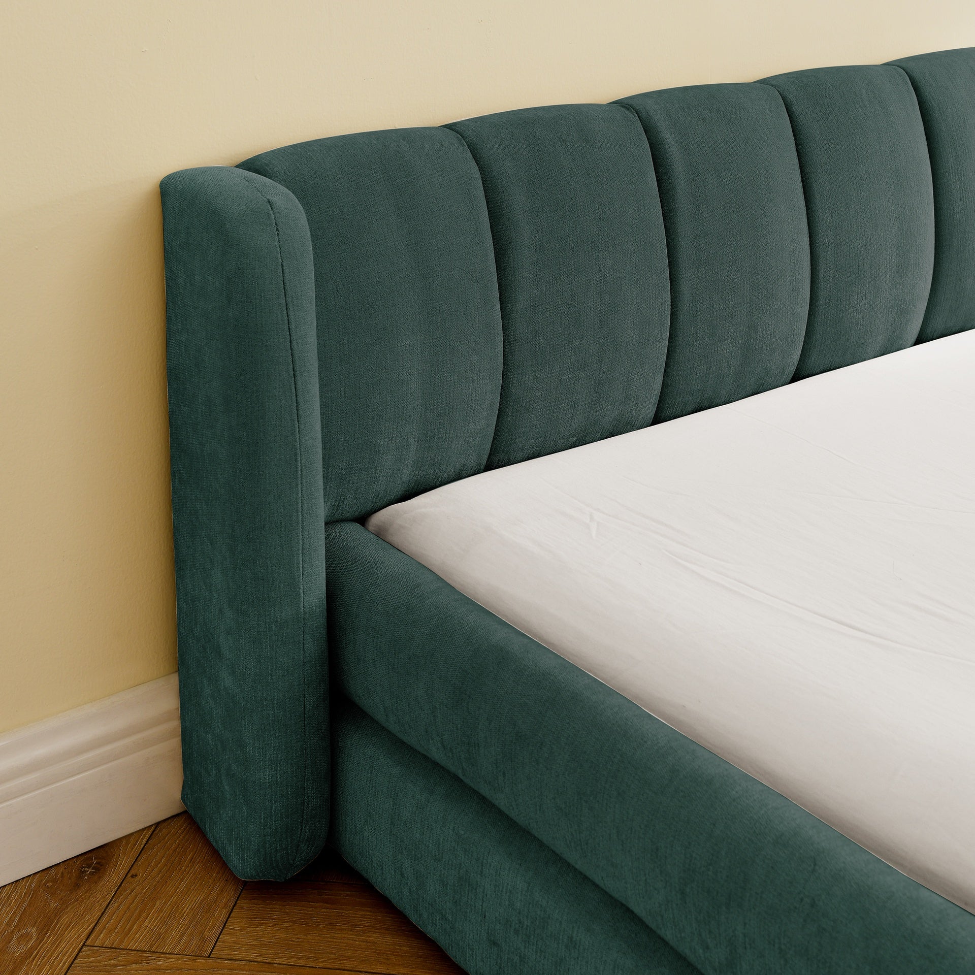 King Size Upholstered Bed Frame with Thick Fabric, comfortable upholstered bed frame, Chenille fabric, with headboard and solid bed frame-Blue+Green(88''*87''*23'')