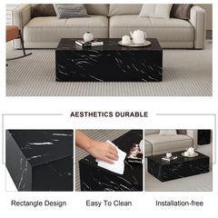 39.3*23.6*11.8 Inch Black Marble Texture MDF Coffee Table - Luxurious Design, Perfect Living Room Accent.Fashion texture design coffee table, suitable for various situations and scenes.W1151P234029