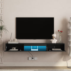 Floating TV Stand Wall Mounted with 16 Color LEDs,69" Modern TV Stand, Floating TV Cabinet Entertainment Center for 55 60 65 Inch TV,Black