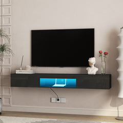 Floating TV Stand Wall Mounted with 16 Color LEDs,69" Modern TV Stand, Floating TV Cabinet Entertainment Center for 55 60 65 Inch TV,Black