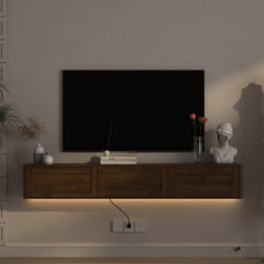 Floating TV Stand, Wall Mounted TV Shelf with Led Lights & Power Outlet,High Gloss TV Cabinet for Wood tv Stands for Living Room