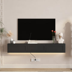Floating TV Stand, Wall Mounted TV Shelf with Led Lights & Power Outlet,High Gloss TV Cabinet for Black tv Stands for Living Room