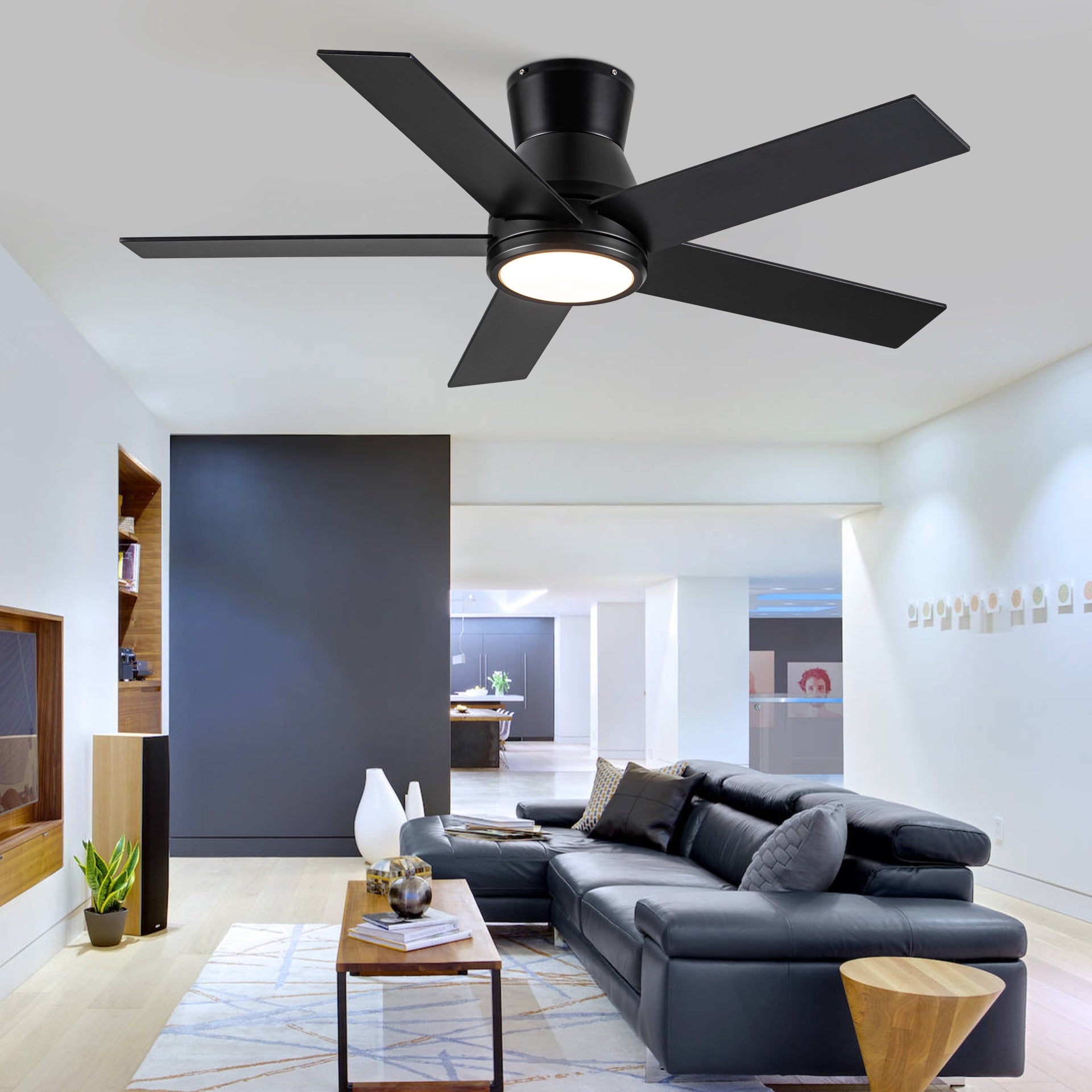 52" Black Lowe Profile Ceiling Fan with Light