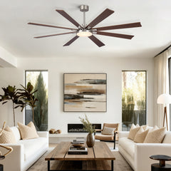 72 inch Retro Farmhouse Brushed Nickel Ceiling Fan with Light and Solid Wood Blades