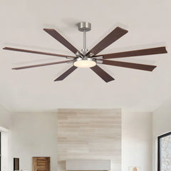 72 inch Retro Farmhouse Brushed Nickel Ceiling Fan with Light and Solid Wood Blades