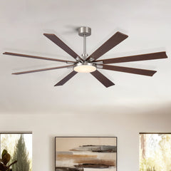 72 inch Retro Farmhouse Brushed Nickel Ceiling Fan with Light and Solid Wood Blades