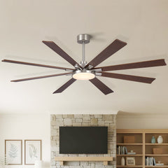 72 inch Retro Farmhouse Brushed Nickel Ceiling Fan with Light and Solid Wood Blades