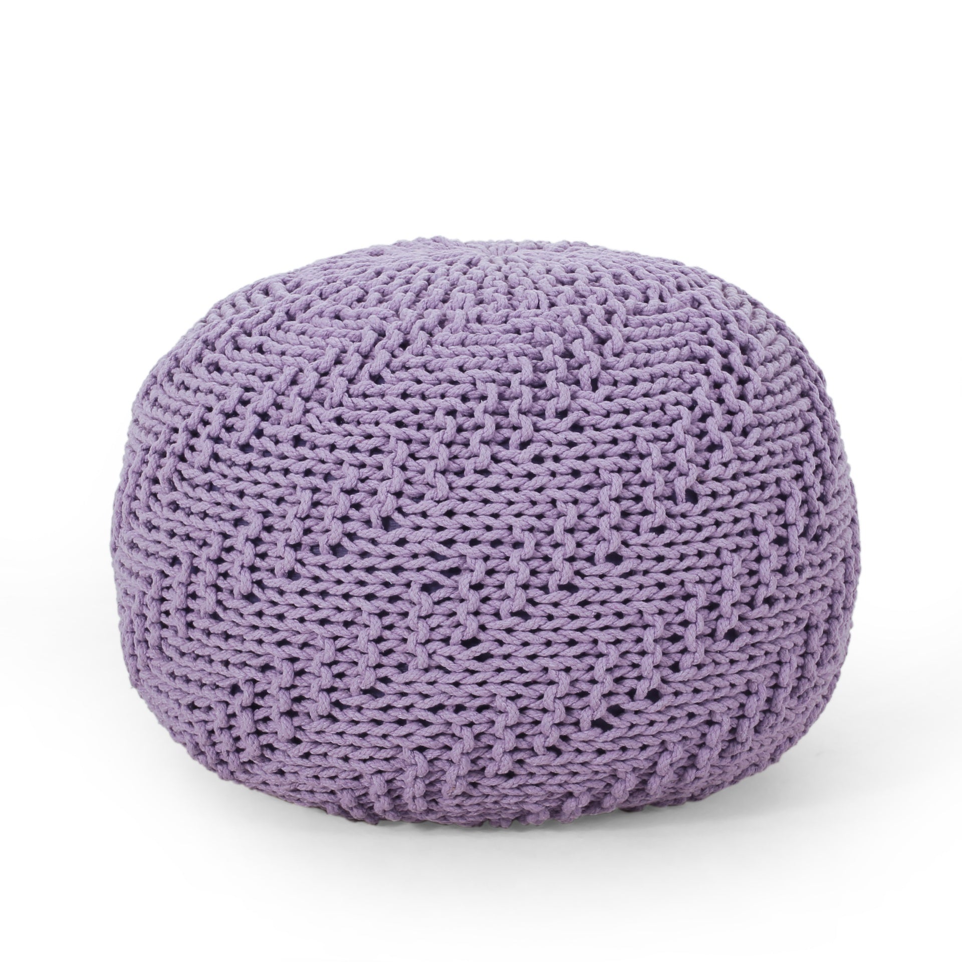 Bordeaux  Knitted Cotton Round Pouf, Lavender