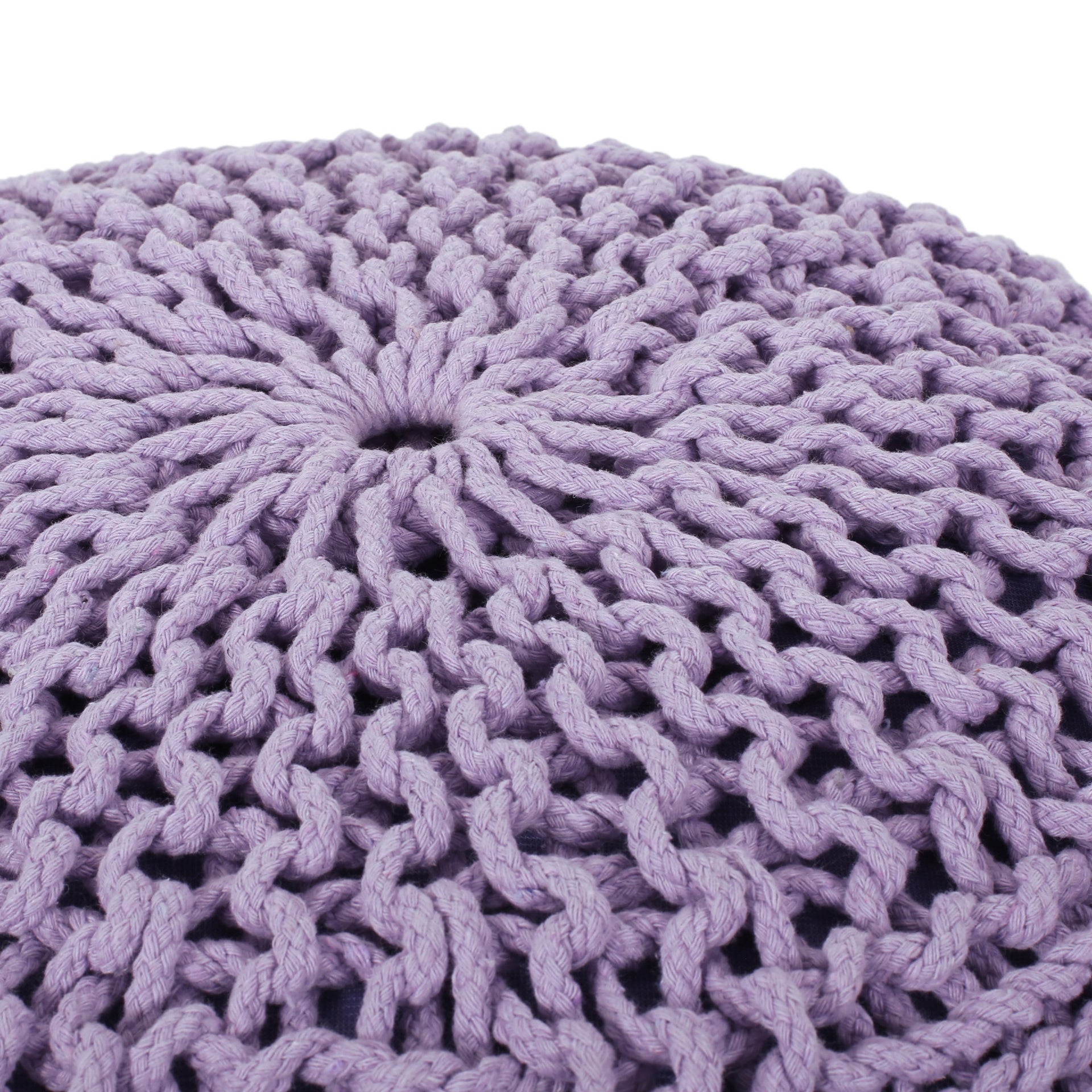 Bordeaux  Knitted Cotton Round Pouf, Lavender