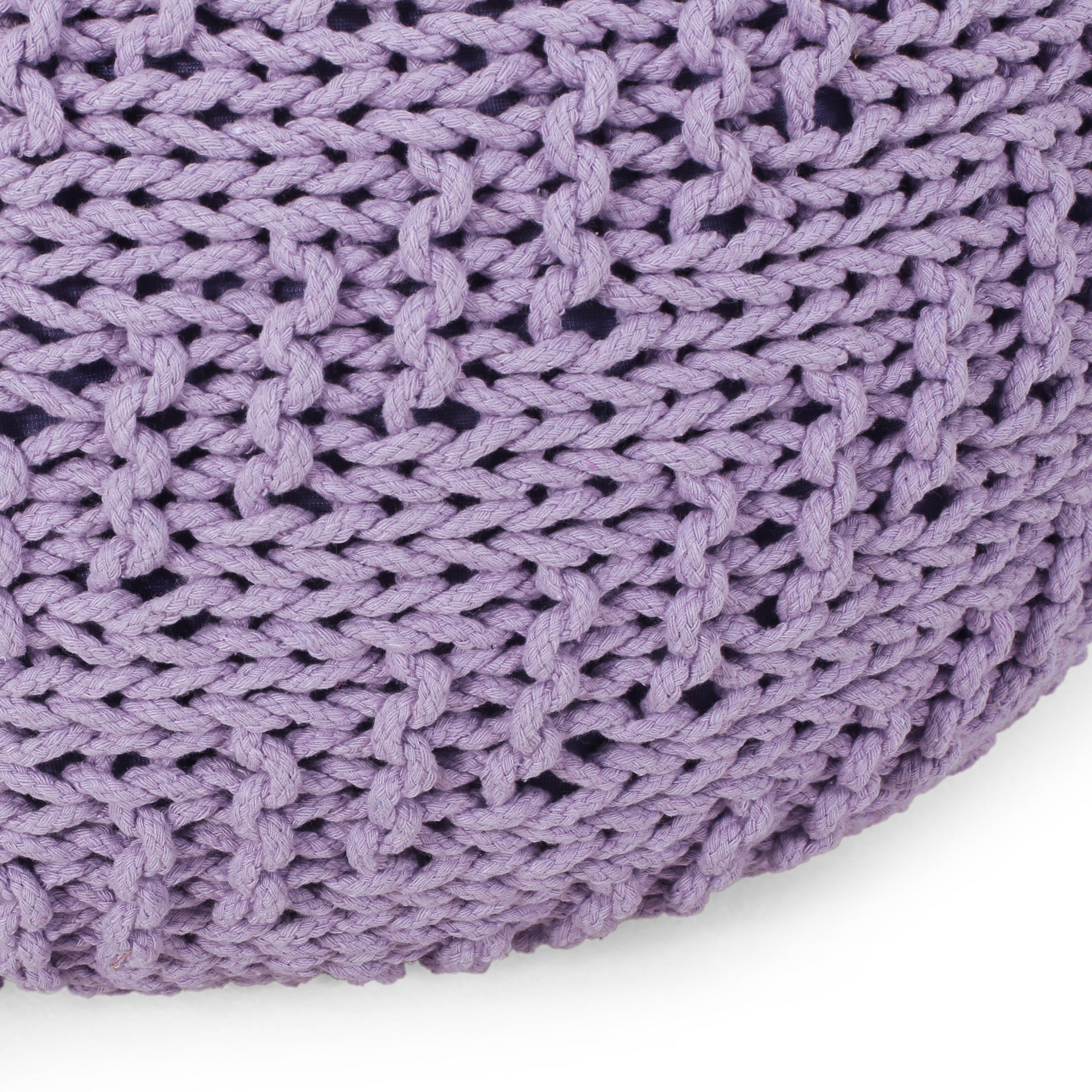 Bordeaux  Knitted Cotton Round Pouf, Lavender
