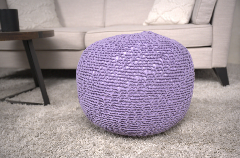 Bordeaux  Knitted Cotton Round Pouf, Lavender