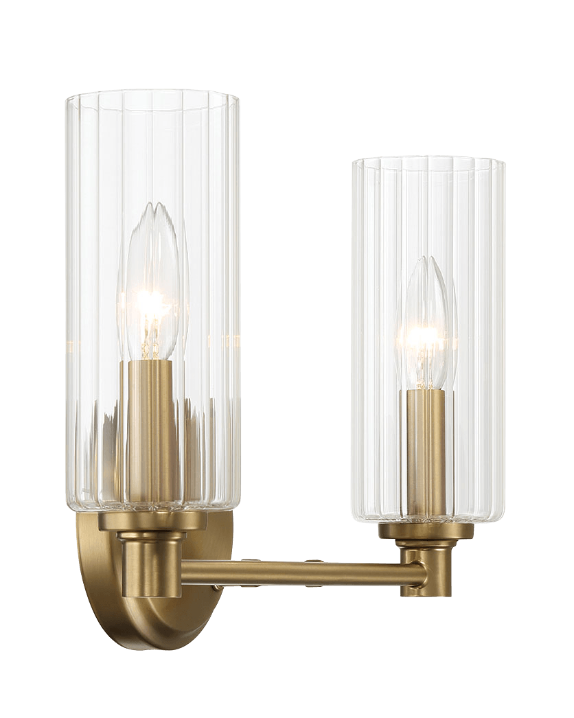 Regal Double Light Vanity With Clear Ribbed Glass - Satin Brass