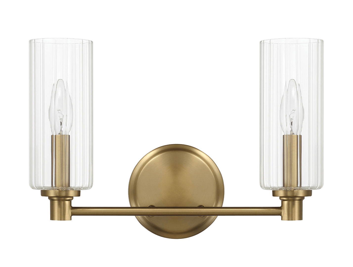 Regal Double Light Vanity With Clear Ribbed Glass - Satin Brass
