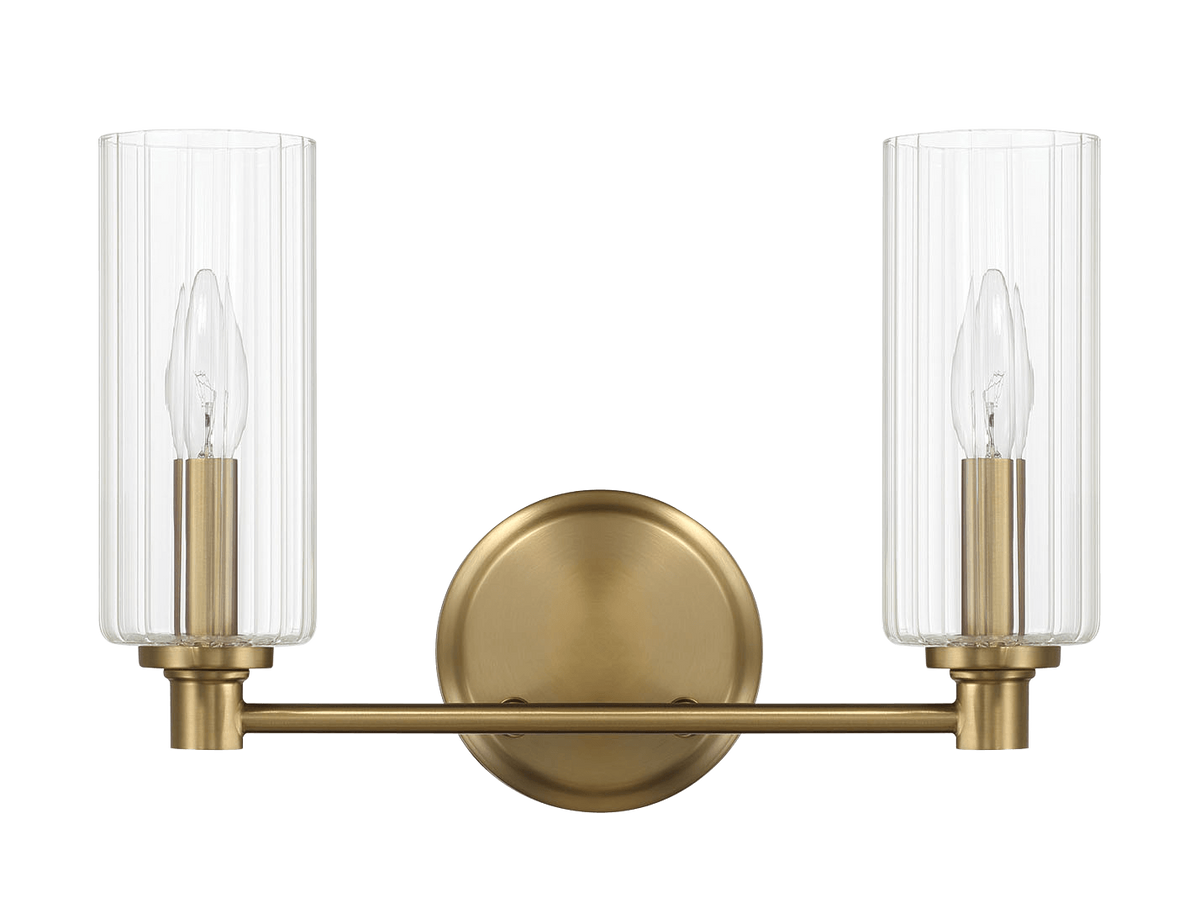 Regal Double Light Vanity With Clear Ribbed Glass - Satin Brass