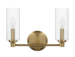 Regal Double Light Vanity With Clear Ribbed Glass - Satin Brass